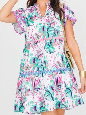 Lavender Leopard Ric Rac Dress Floral Ruffle